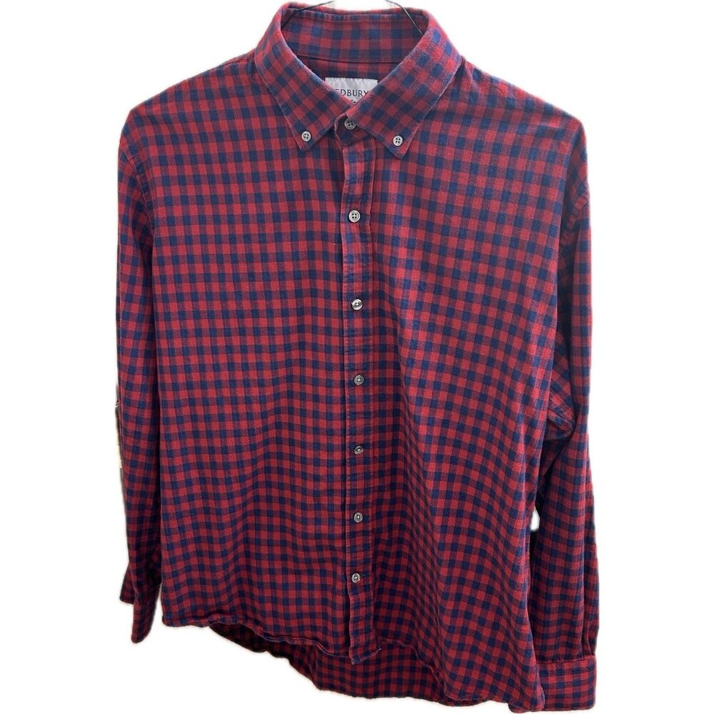 Ledbury Button Down Shirt Long Sleeve Red Blue Plaid Cotton Men’s 17 Tailored